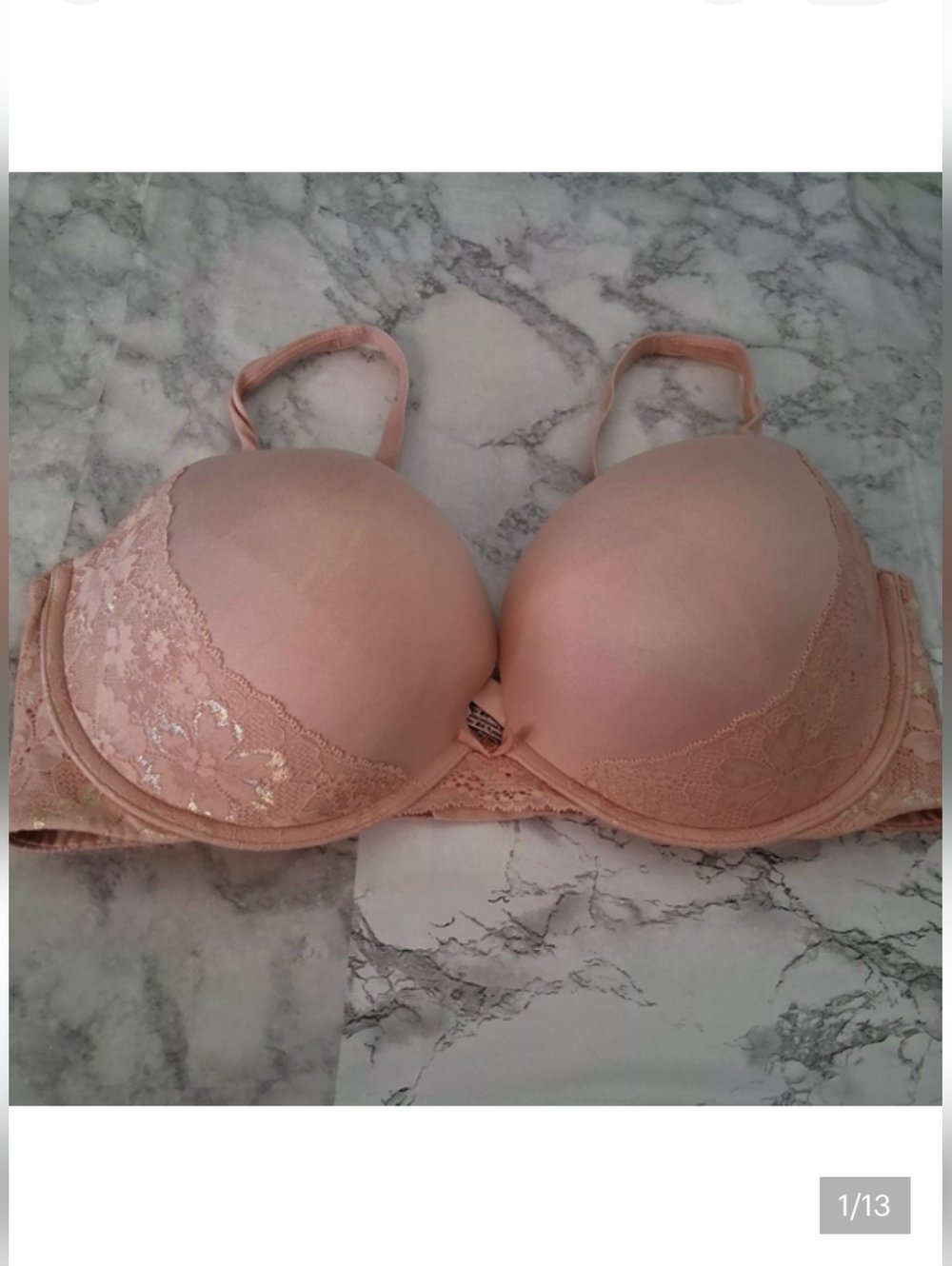 Victoria's Secret Push Up Pink Blush Lace Bra 40E(DD) 2D